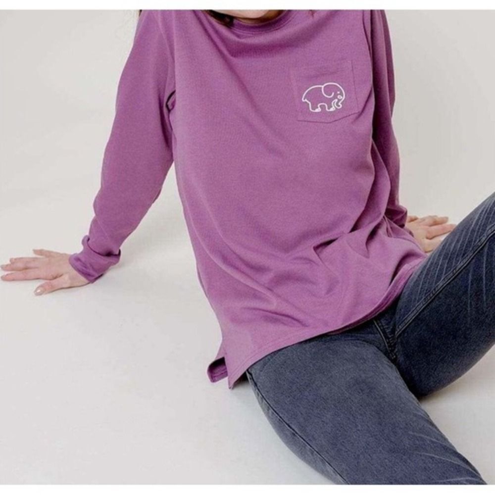 Ivory Ella Long Sleeve Shirt Purple Elephant Logo Pocket Tee Women's XL
